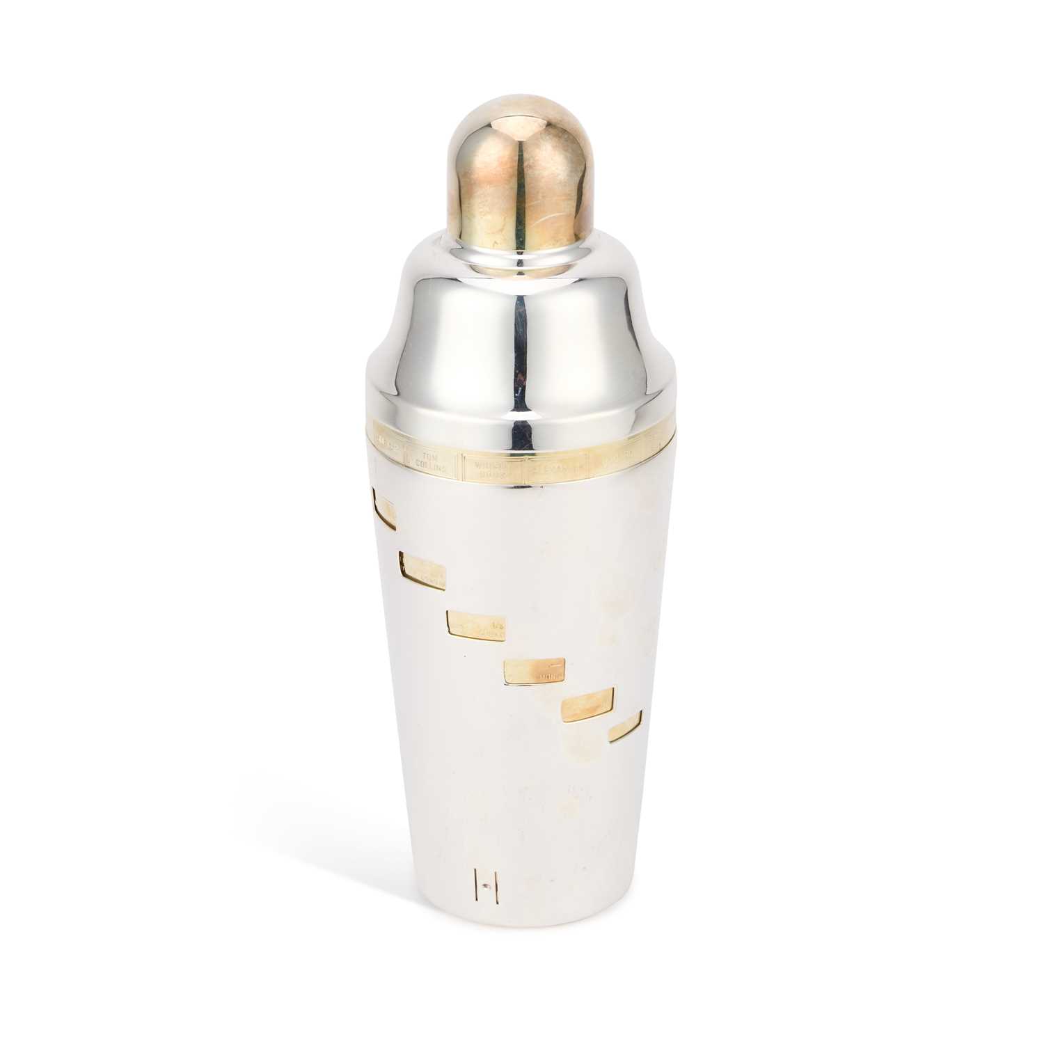 A SILVER-PLATED 'RECIPE' COCKTAIL SHAKER