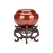A CHINESE FAUX BOIS PORCELAIN BOX AND COVER EARLY 20TH CENTURY