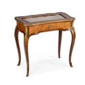 A FINE 19TH CENTURY ROSEWOOD, KINGWOOD AND ORMOLU-MOUNTED BIJOUTERIE TABLE