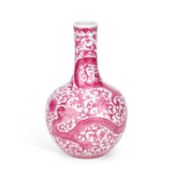 A CHINESE PUCE ENAMELLED PORCELAIN BOTTLE VASE, TIANQIUPING