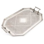 A LARGE VICTORIAN SILVER-PLATE TWO-HANDLED TRAY