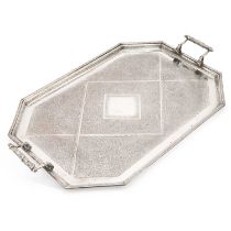 A LARGE VICTORIAN SILVER-PLATE TWO-HANDLED TRAY