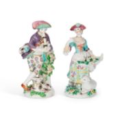 A PAIR OF BOW FIGURES OF A PIPING SHEPHERD AND SHEPHERDESS CIRCA 1765