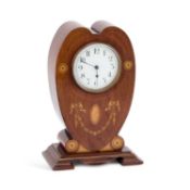 AN EDWARDIAN INLAID MAHOGANY MANTEL CLOCK