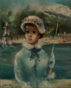 20TH CENTURY EUROPEAN SCHOOL PORTRAIT OF A LADY WITH A PARASOL