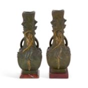 AFTER AUGUSTE MOREAU A PAIR OF ART NOUVEAU SPELTER VASES