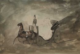 ATTRIBUTED TO CONSTANTIN GUYS (1802-1892) A PAIR OF VIEWS OF LADIES IN CARRIAGES