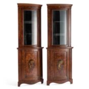 A PAIR OF PAINTED SATINWOOD FLOOR-STANDING CORNER CABINETS LATE 19TH CENTURY