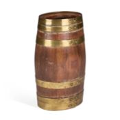 A BRASS-BOUND COOPERED BARREL-FORM STICKSTAND