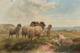 WILLIAM HENRY PIGOTT (1810-1901) SHEEP IN A COASTAL LANDSCAPE