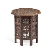 AN INDIAN CARVED HARDWOOD OCTAGONAL OCCASIONAL TABLE LATE 19TH CENTURY