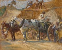 MARK SENIOR (1862-1927) BUSY SCENE WITH HORSES AND CARTS ON THE SANDSEND TO WHITBY ROAD