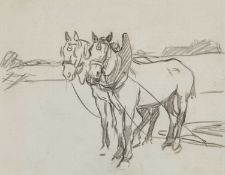 ATTRIBUTED TO DAME LAURA KNIGHT (1877-1970) SKETCH OF HORSES ON THE BEACH, VERSO FISHER WOMEN MENDIN