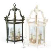 A PAIR OF BRONZE HALL LANTERNS