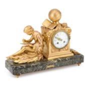 A LATE 19TH CENTURY FRENCH GILT-METAL MANTEL CLOCK AFTER MOREAU
