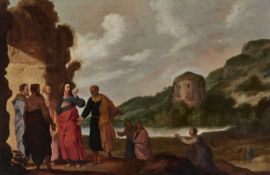 CIRCLE OF GERBRAND VAN DEN EECKHOUT (DUTCH 1621-1674) CHRIST AND HIS DISCIPLES IN FRONT OF THE TOMB