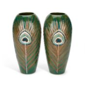 SALLY TUFFIN FOR MOORCROFT A PAIR OF 'PEACOCK FEATHER' VASES