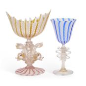 A VENETIAN MURANO GLASS CENTREPIECE AND A WINGED GOBLET