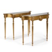 A PAIR OF ADAM STYLE GILTWOOD CONSOLE TABLES 20TH CENTURY