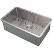 Ancona Prestige Series Undermount 30" Single Bowl Kitchen Sink w/ Grid & Strainer in Stainless Steel