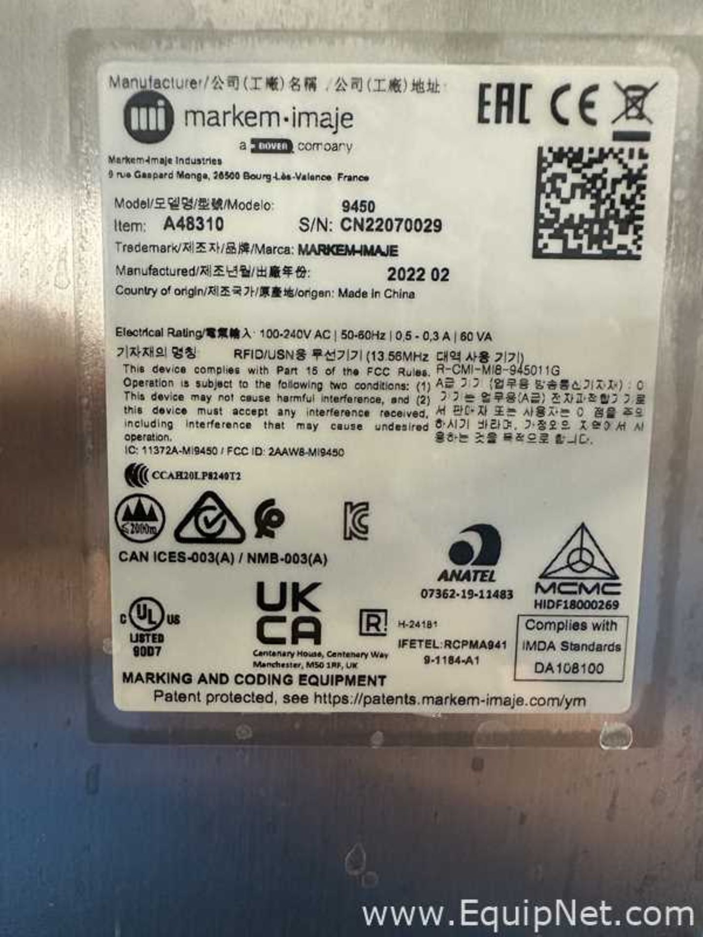 Markem Imaje 9450 Inkjet Printing Machine - Image 3 of 3