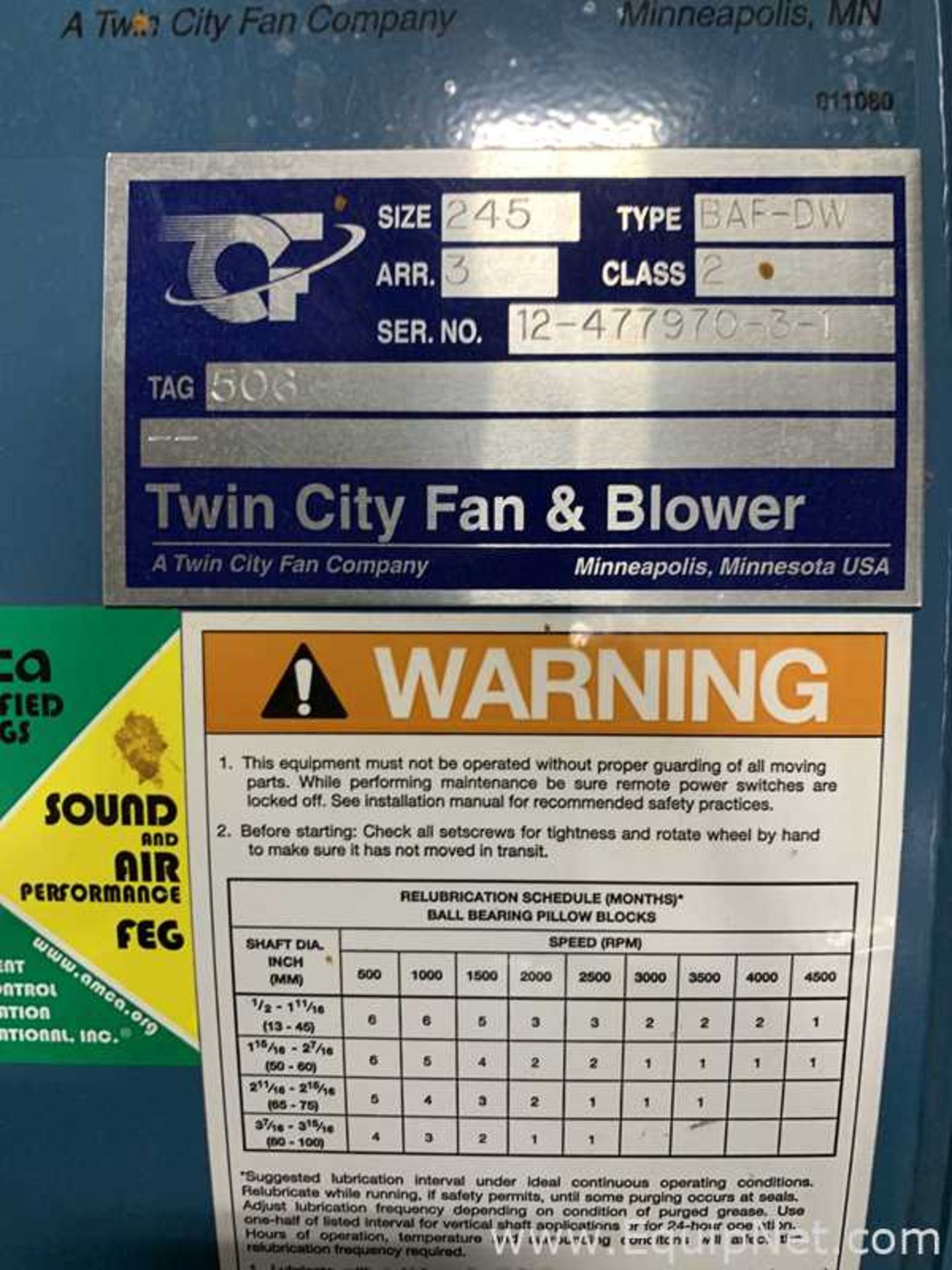Unused Twin City Fan BAF-DW Centrifugal Fan - Blower - Image 7 of 7
