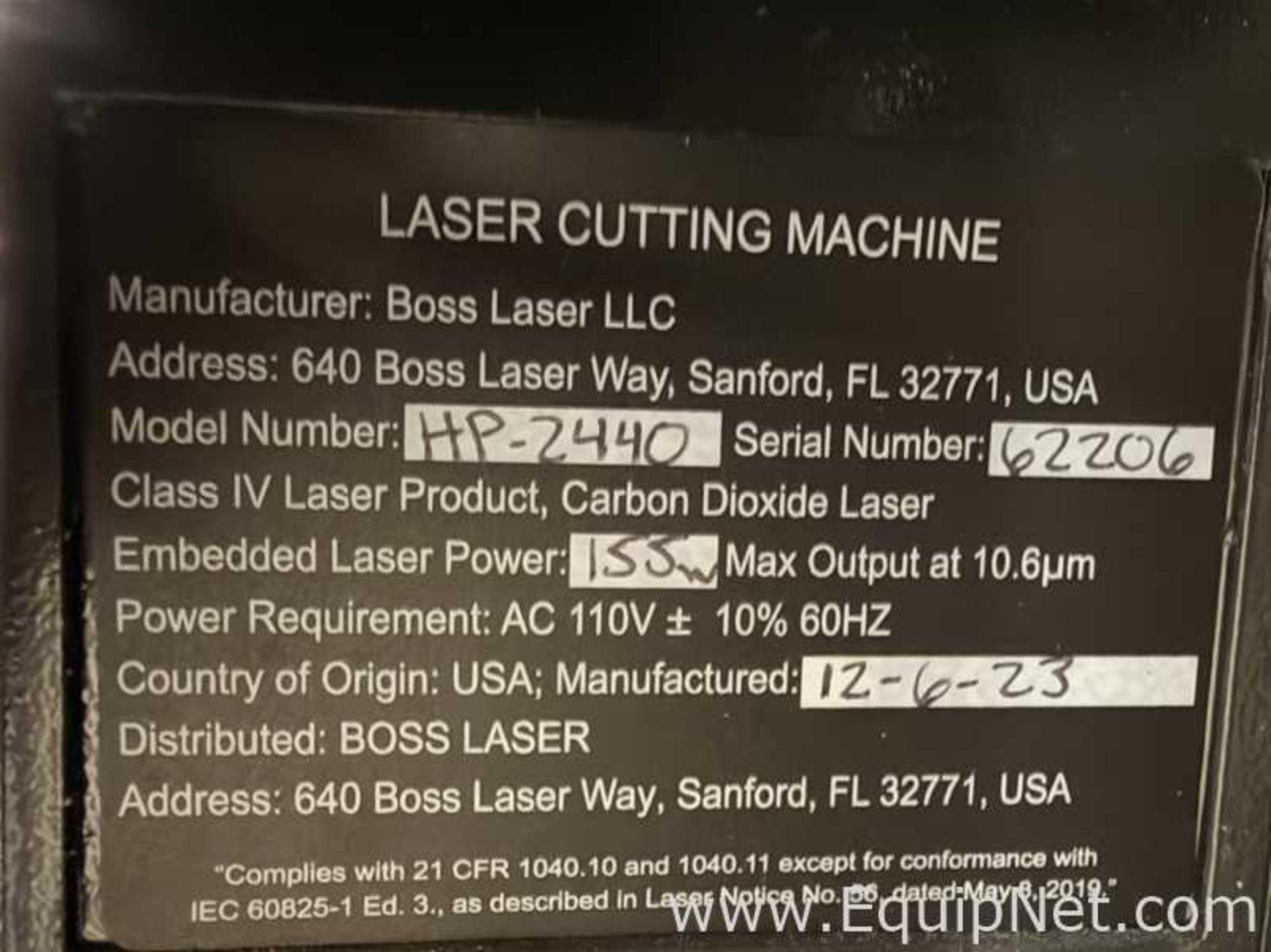 HP-2440 CO2 Laser Cutter and Engraver with S and A CW-5200 Industrial Water Chiller - Image 44 of 45
