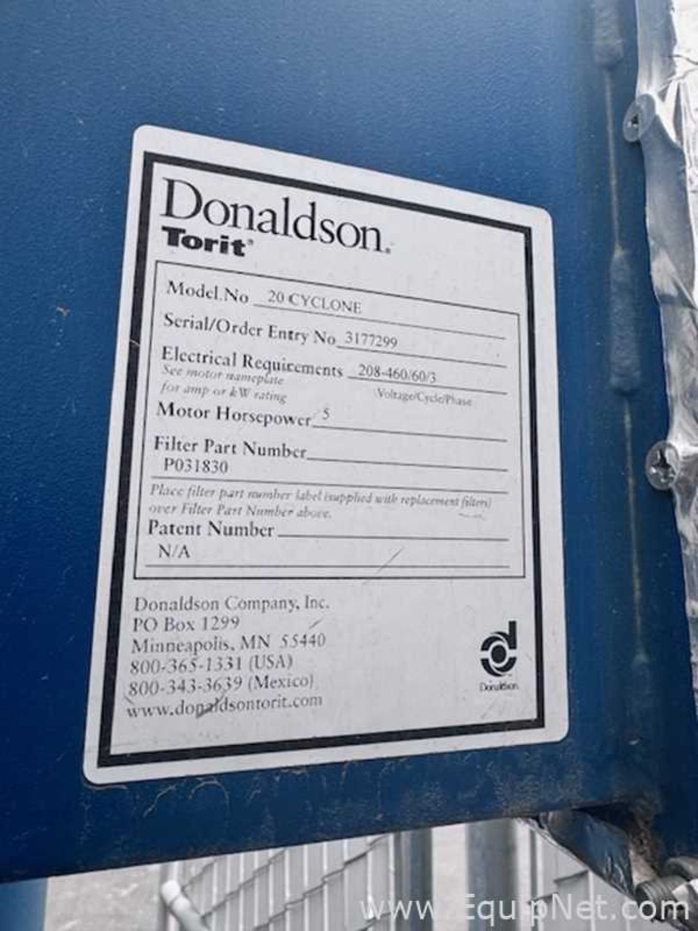 Donaldson Torit 20 Cyclone Air and Cyclone Separator - Image 3 of 5