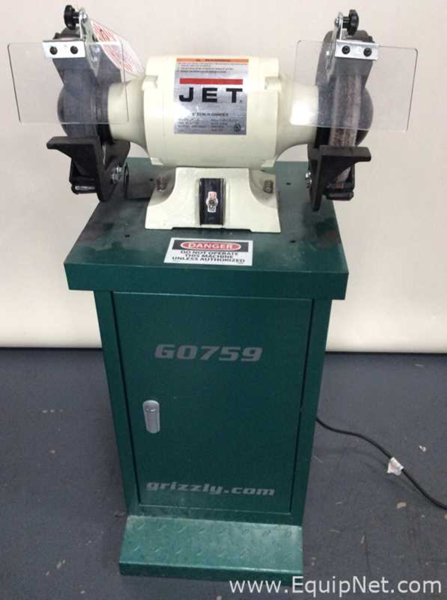Jet JBG-8A Bench Grinder Mounted on Grizzly G0759 Cabinet
