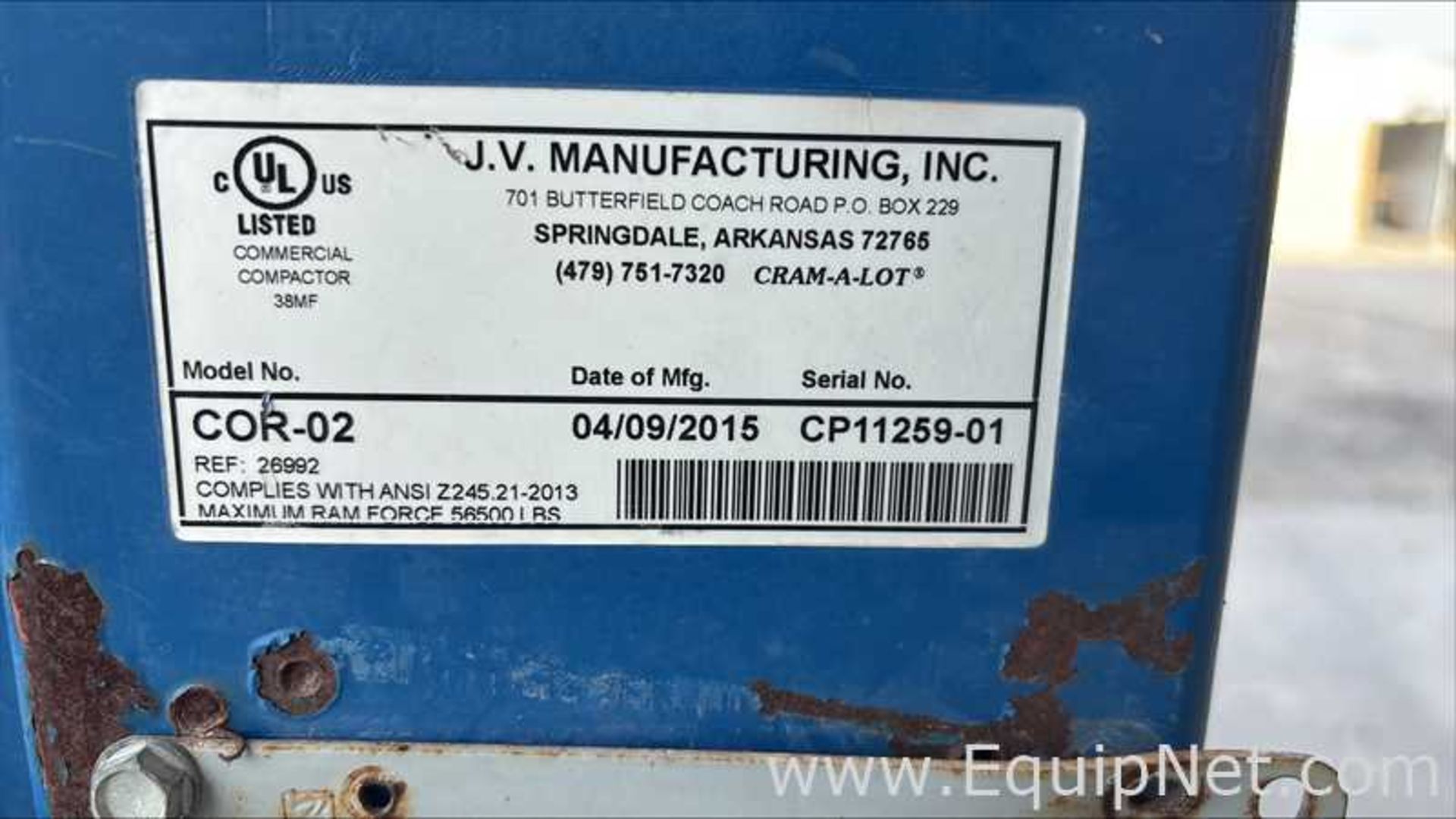 J.V Manufacturing COR-02 Waste Compactor - Image 5 of 5
