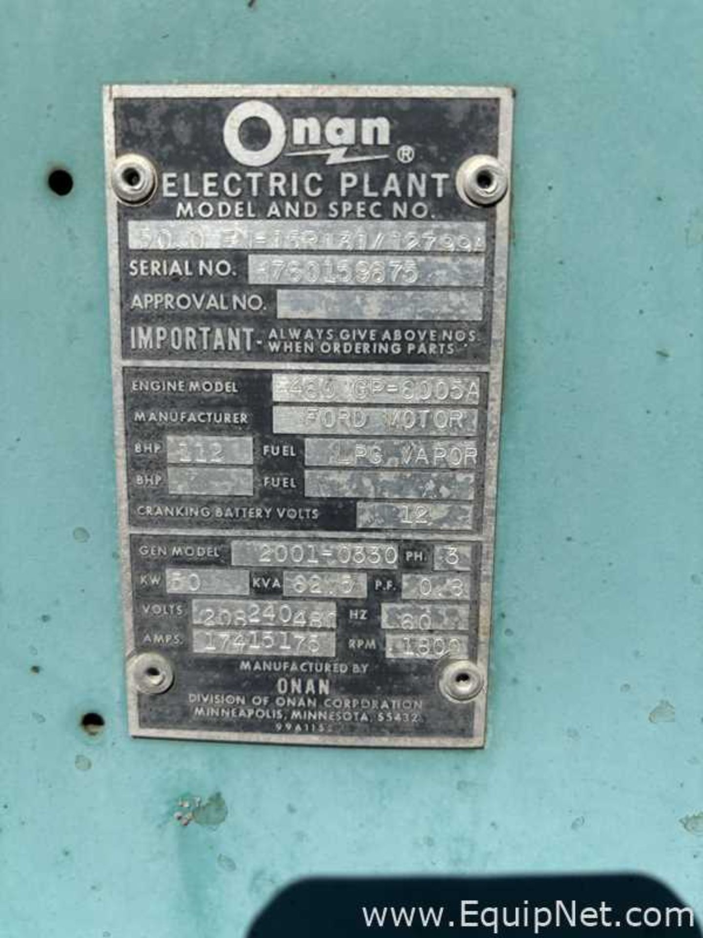 Onan 50.0 EN-15R131/12799A Stationary Generator - Image 5 of 5