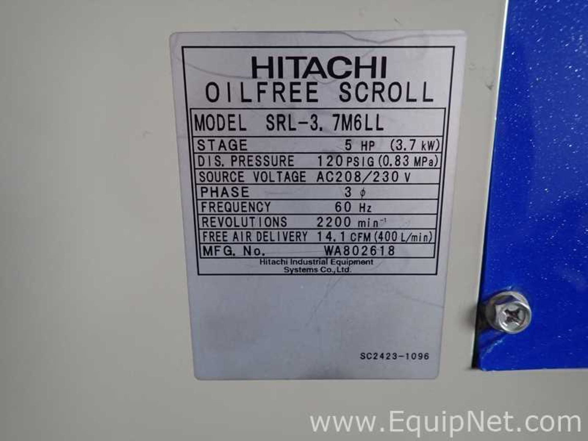 Hitachi SRL-3 Package Oil Free Scroll Air Compressor - Image 7 of 8