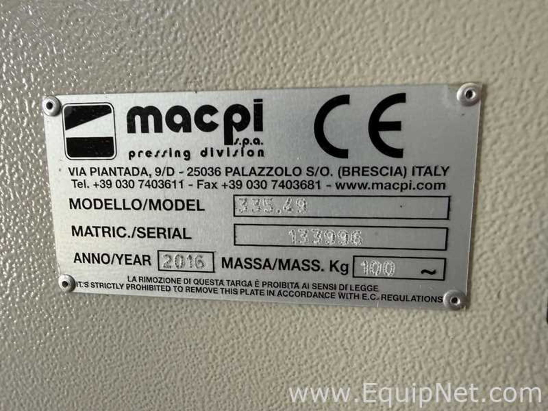 Macpi s.p.a 335.49 Edge Fold-over Hemming Machine - Image 8 of 9
