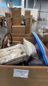 Sleds, villa sent diffuser, rug, satin king sheet set, California king comforter, bike rim, sheets,