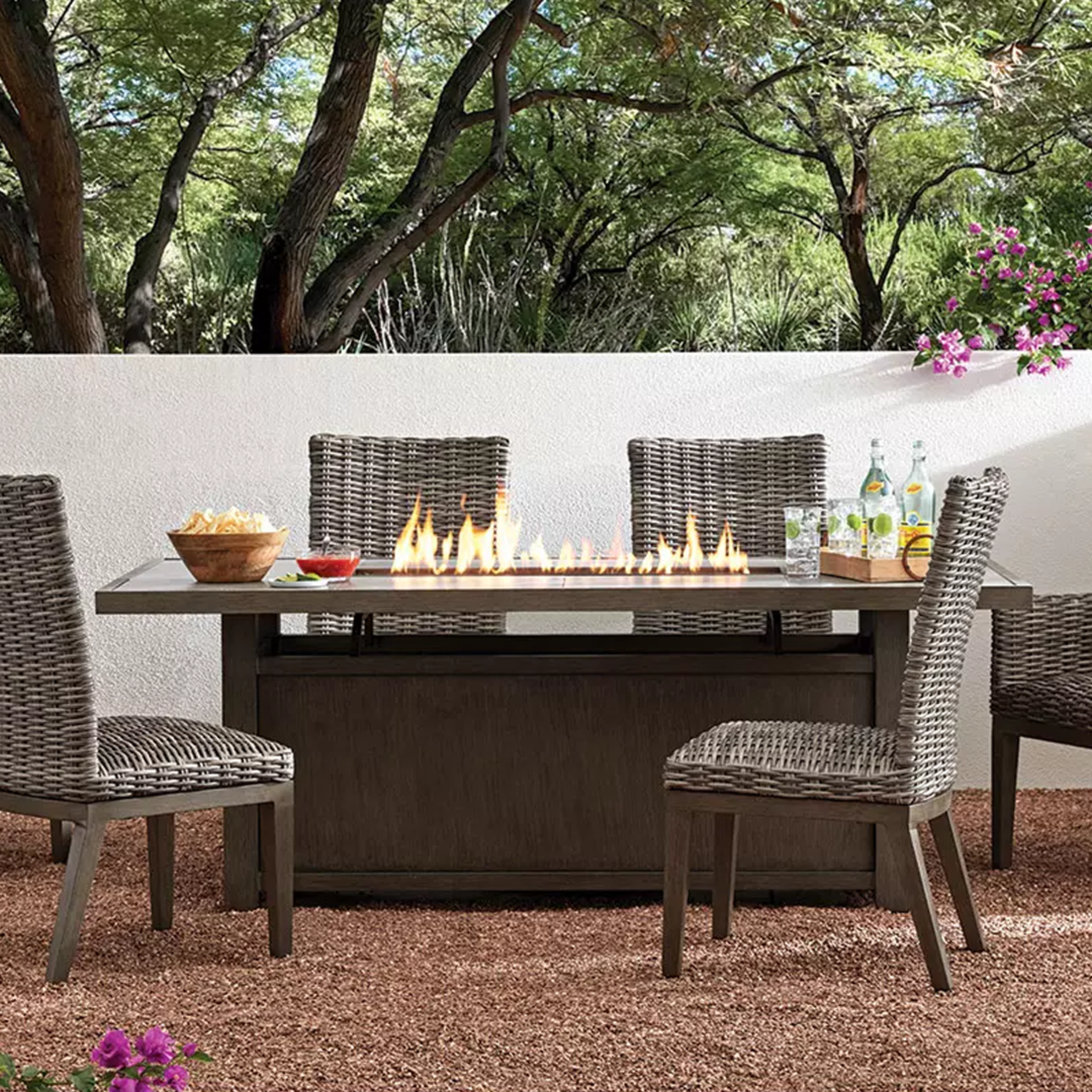 Seven piece dining set with fire table, complete - Image 3 of 9