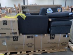 BRECK collection 7 piece round tile top high dining set, fabric SERTA chairs