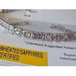 extremely rare GA certified unheated sapphire bracelet, 1.80 carats of diamond, and 22 carats of sap