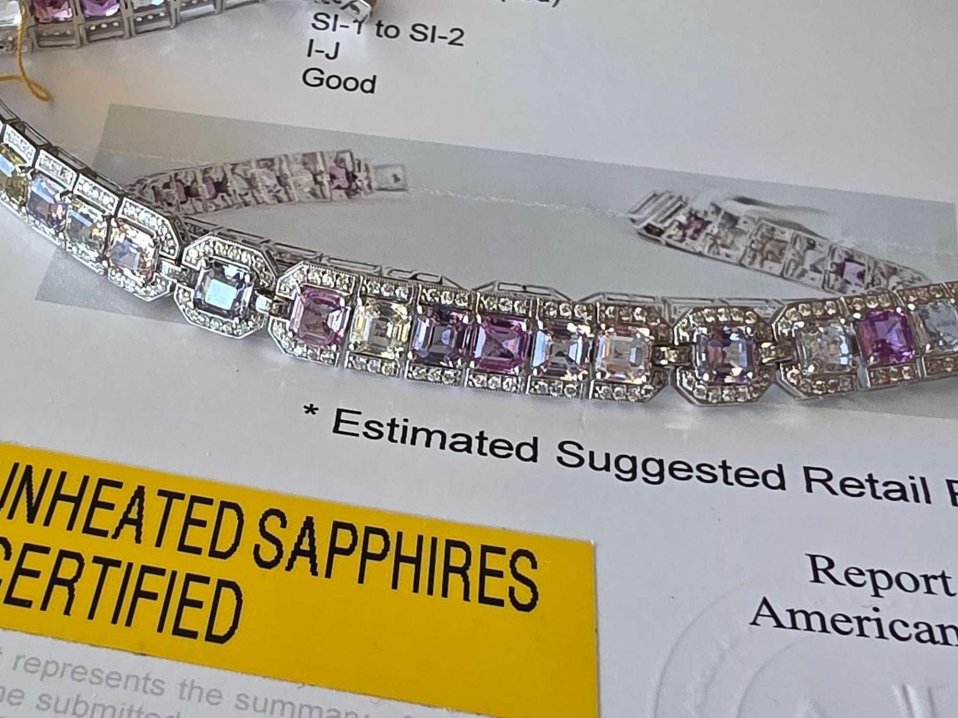 extremely rare GA certified unheated sapphire bracelet, 1.80 carats of diamond, and 22 carats of sap