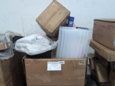 Plastic storage totes, hydrant sleeve, Shaw, chair, bus tub, bedding, SORTIJOW organizers, BEDDING,