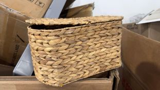 Chair, storage rack, umbrella, plastic jars, picnic basket, blinds, tidy cats, Electrolux part, dog