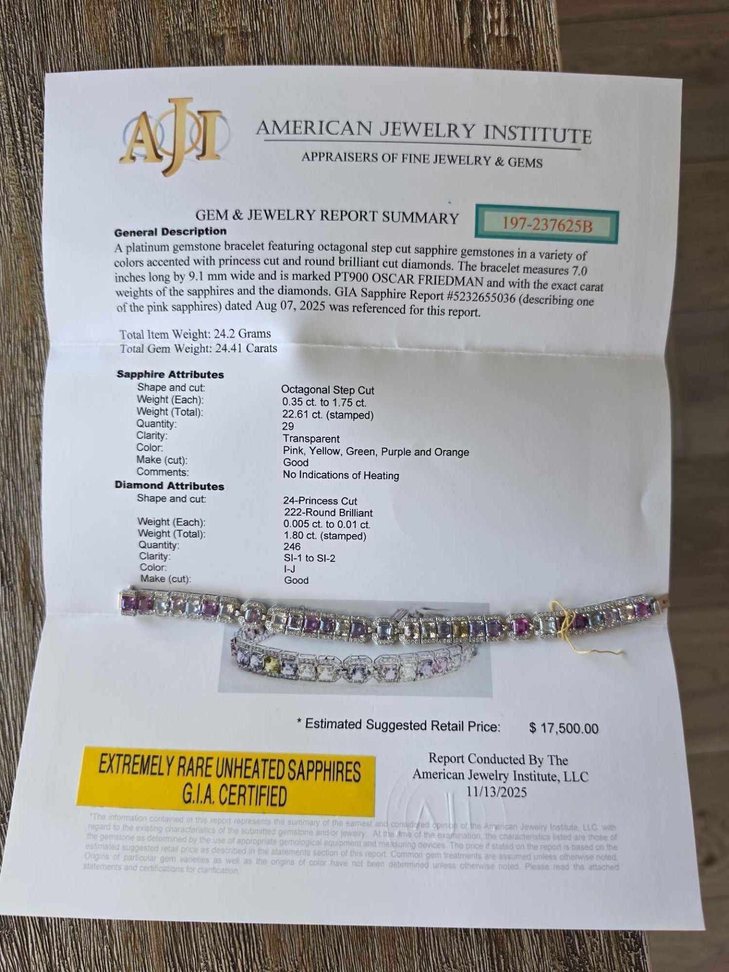 extremely rare GA certified unheated sapphire bracelet, 1.80 carats of diamond, and 22 carats of sap - Image 4 of 5