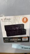 Glad garbage bags, cushions, carpet samples, storage containers, camp chair, netting, bright room, &
