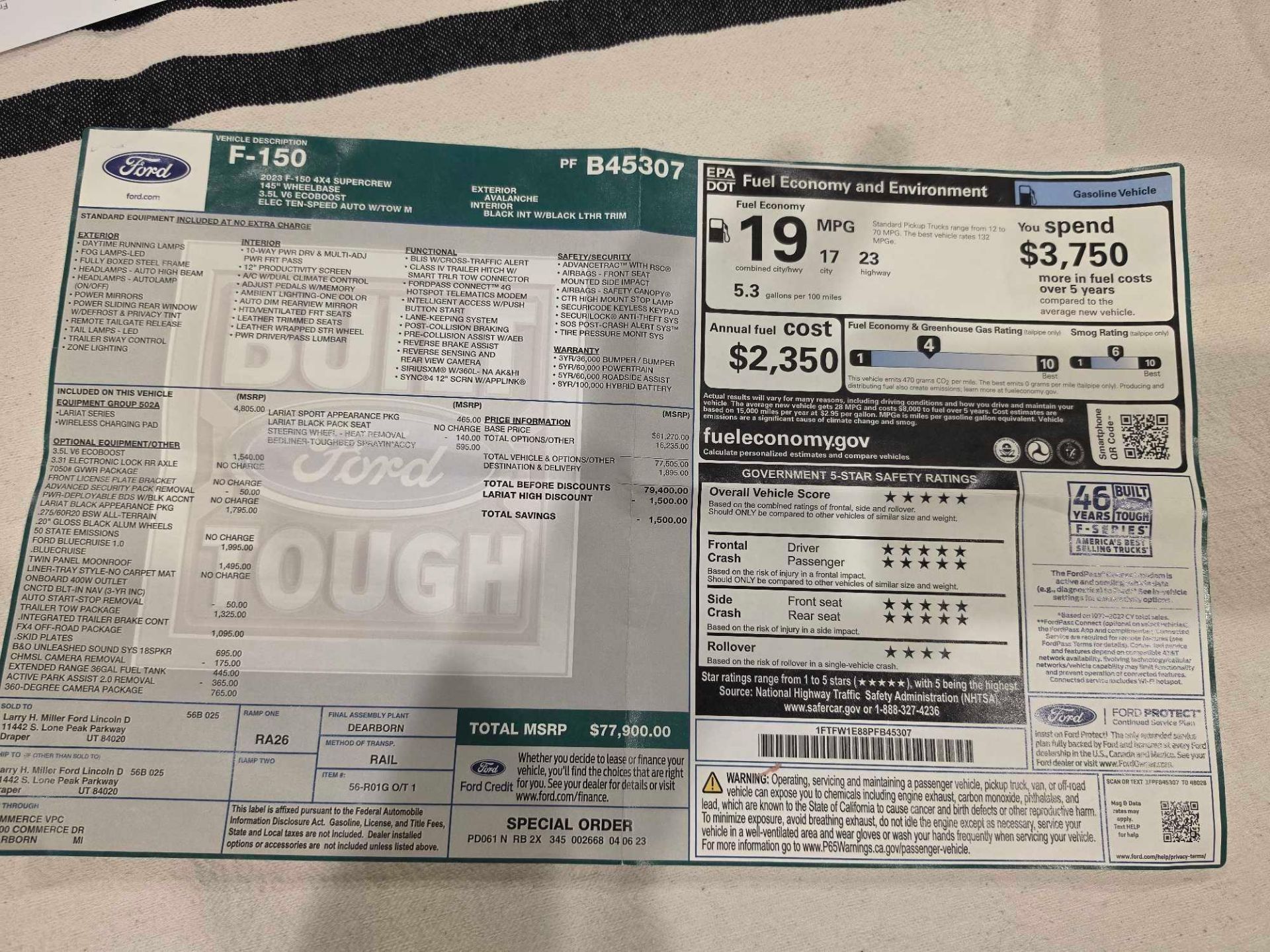 2023 Ford F-150 Lariat, Black Appearance Package, One Owner, Moonroof, 48,000 Miles, Clean Title, VI - Image 8 of 22