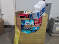 Big box store in the box: dog treats, Lysol, plates, cutlery, scope toothpaste, plates, toothpaste,