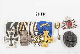 Konv. 4er Ordensspange EK 2 1914, EKF und 2 Kriegervereinskreuze, VWA in Schwarz, sowie ...