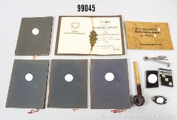 Konv. 5 Sporturkunden 3. Reich, sowie SS-Kopien, u.a. 1 Paar Kragenspiegel, Abzeichen ...