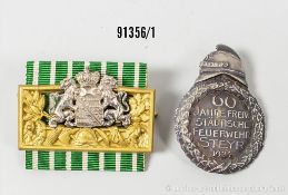 Konv. Freistaat Sachsen Feuerwehr-Ehrenzeichen, Nadelhaken fehlt und Abzeichen 60 Jahre ...