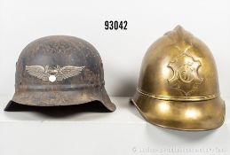 Konv. Luftschutzhelm, komplett mit Abzeichen und Innenfutter, Kinnriemen fehlt, Größe ...