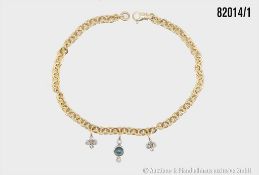 Fußkettchen 750 GG, mit 3 Anhänger in 750 GG/WG mit 1 Saphir ca. 0,3 ct, 2 Brillanten ...