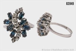 Goldring 585 WG, 8 Saphire ca. 1,6 ct und 9 Brillanten ca. 0,4 ct, w-si, ca. 5,2 g, ...